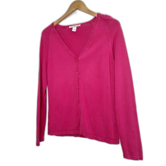 Chestnut Hill 100% Cotton Knit Womens VNeck Button Pink Cardigan S - Picture 3 of 11